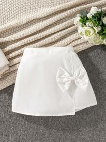 SHEIN Girls' Elegant Commuting Lady 3D Bow Skirt - White - View 1