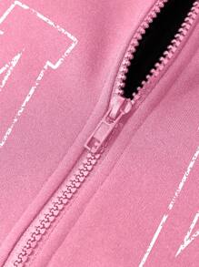 Manfinity Campus Court Áo nỉ trùm đầu có khóa kéo in chữ thường ngày dành cho nam, áo hoodie màu hồng - Hồng - Xem 5