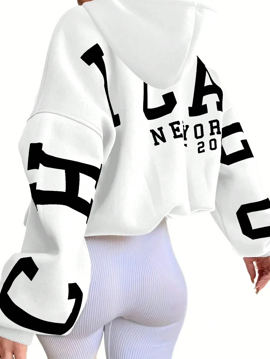 INAWLY 女式长袖字母印花休闲连帽衫，毕业典礼、教师、返校套头衫秋季 - 白色 - 查看 1