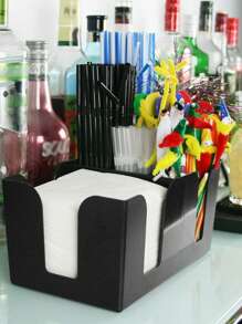 1pc Coffee Station Organizer, Capsule Coffee Storage Box, Lounge Bar Napkin And Straw Rack Dispenser, Suitable For Coffee Shop Or Milk Tea Shop, Coffee Accessories, Paper Cup Holder, Napkin Holder, Cuboid, Multi-Lattice, Party Cutlery Storage Box School Supplies - Black - View 3