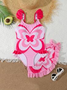 Tween Girl' Solid Color Patchwork Printed Slim-Fit One-Piece Swimsuit Bathing Suits For Girls One Piece Cute Bathing Suits For Kids - Pink - View 1