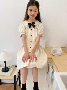 DAZY Tween Girls Solid Color Minimalist Casual Short Sleeve Everyday Dress,Girls Summer Outfits,Back To School Clothes