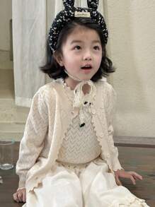 DAZY Young Girl Sleeveless Cardigan Sweater Set, Spring/Summer - White - View 7