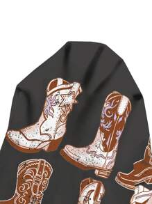 Attitoon Camiseta holgada de mujer con cuello redondo y estampado minimalista de botas, adecuada para el verano