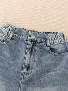 Tween Boys 2 Pieces Set: Star & Moon Print T-Shirt + Versatile Denim Shorts, Suitable For Family Gatherings - Light Wash - View 6