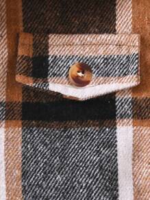 Baby Front Button Long Sleeve Pocket Plaid Minimalist Top And Matching Set - Coffee Brown - View 4