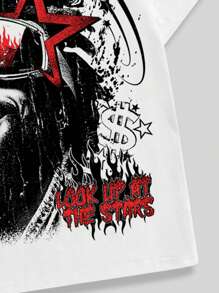 ROMWE MEN Street Life Men's Street Letter & Character Print Round Neck Short Sleeve Casual T-Shirt