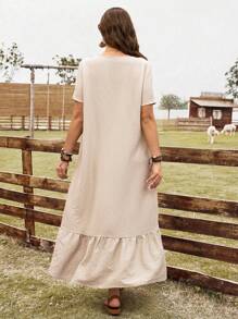 EMERY ROSE Plus Size Women Solid Color Ruffle Hem Short Sleeve Casual Dress,Western Wear Women Spring Outfits For Women Bridal Shower Dress White Vacation Country