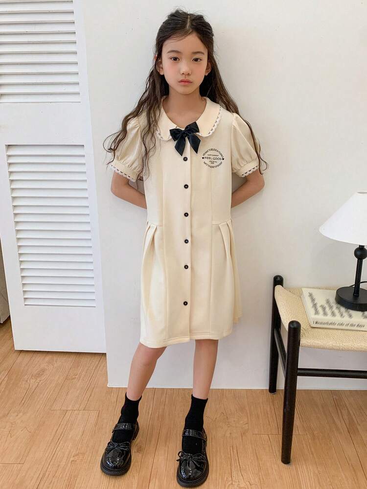 Tween Girls Solid Color Minimalist Casual Short Sleeve Everyday Dress,Girls Summer Outfits,Back To School Clothes