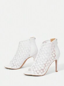 CUCCOO HITCHD Sandalias de tacón alto de encaje blanco con punta abierta para mujer, elegantes para ir al trabajo, citas, bodas, eventos formales