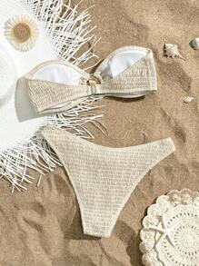 Swim Mod Summer Solid Color Elegant Strapless Casual Snail Metal Buckle Resort Style Women Bikini Set Sets