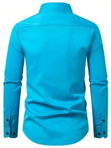 Calvornis Kemeja Pria Lengan Panjang Kancing Tunggal Warna Kontras dengan Saku, Kasual Formal, Untuk Musim Gugur, Upacara - Mint Blue - View 2
