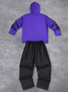 SHEIN Conjunto informal y cómodo de sudadera con capucha y pantalones de chándal para adolescentes varones - Multicolor - Ver 2