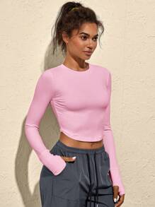 VARSITIE Outdoor Hiking Solid Color Long Sleeve Fitted Cropped Women Sports Tees & Tanks