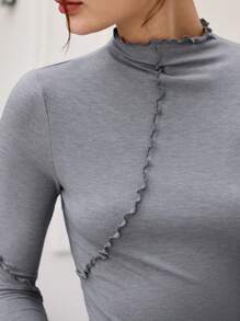BizChic Grey High Neck T-Shirt Base Layer, Commute Wear For Women, New Year Party, Valentine's Day Date Outfit