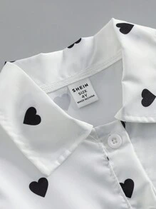 Elladie kids 2pcs/Set Young Girl Summer Fashionable Casual Dress Outfit, Wide Strap Vest + Cap Sleeve Collared Shirt Dress Summer Holiday - White - View 4