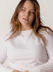 Aralina Plus Size Curve Women Backless Textured White Long Sleeve Top - Coffee Brown - View 4