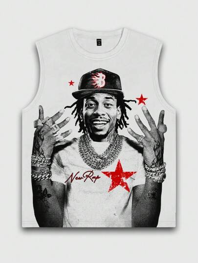 Street Life تنك فوف عادي بطبعة بورتريه للرجال بدون أكمام وطاقم رقبة