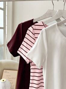 Shein Underwear&Sleepwear Basics 3 Conjuntos de vestido a rayas blanco y rojo