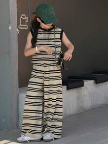 Dazy Kids 青少年女孩撞色条纹背心和裤子两件套，返校服装