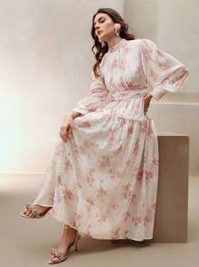 Anewsta Women's Dress With Waist Ruched Chiffon Floral Print, Elegant Style Suitable For Beach, Spring Outfits - Pink - View 6