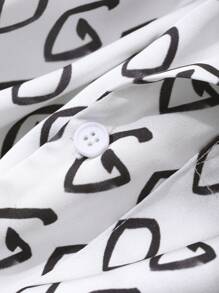 DAZY Young Boy Front Button Short Sleeve All-Over Print Simple Top And Shorts Pajama Set - White - View 5