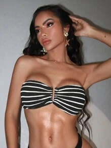 SHEIN Swim Summer Spring Vacation Outfits Woman Striped Bikini Top