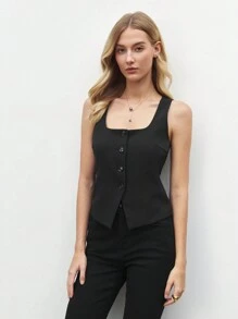BizChic Chaleco de traje negro, vestimenta de negocios para ir al trabajo, fiesta de Año Nuevo, cita de San Valentín, vestidos para mujer, primavera/verano