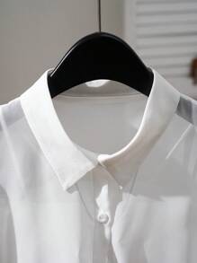 SHEIN LUNE Áo sơ mi bảo vệ cài nút phía trước thường ngày tay ngắn cho nữ - trắng - Xem 5