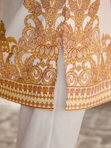 2pcs/Set Tween Boys Stand Collar Long Sleeve Printed Top & Pants Set - White - View 4