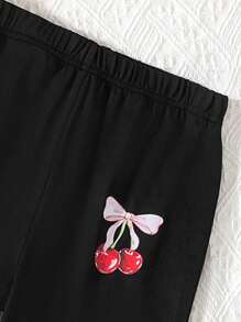 Sparklyn Tween Girls Cherry Fruit Graphic Short Sleeve T-Shirt And Shorts 2 Pieces Casual Activewear Set, Knit Fabric For Spring/Summer Summer Holiday - Black - View 4