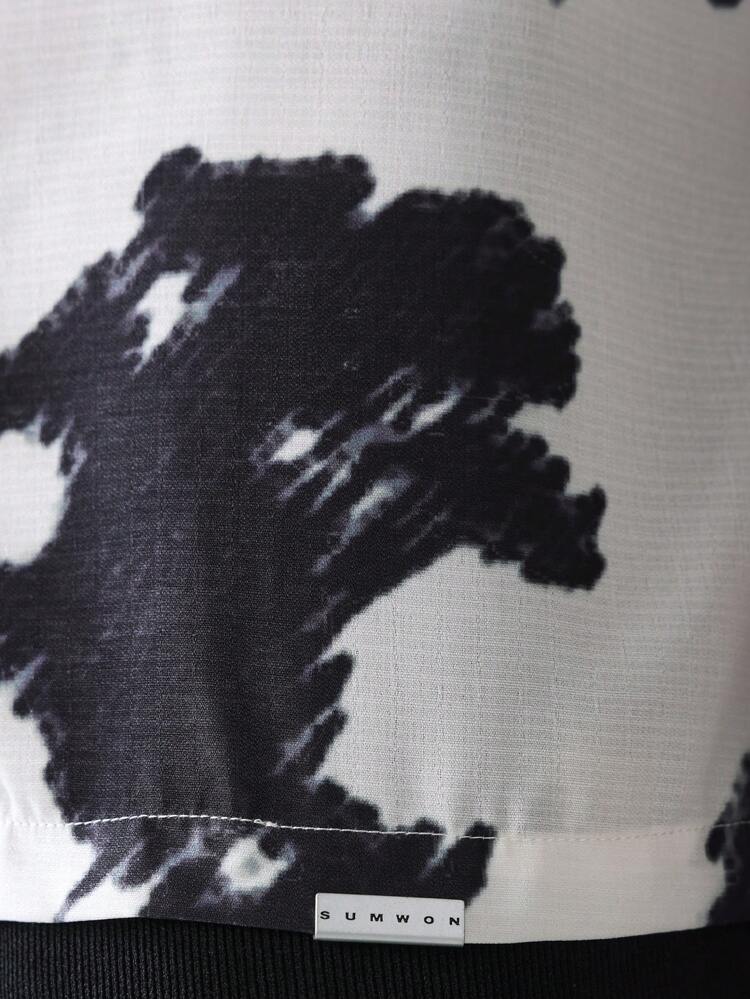 Designer Revere Collar Short Sleeve Abstract Tie-Dye Shirt