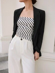 BizChic Women's Casual Commuting Striped Asymmetrical Hem Tube Top - White - View 7