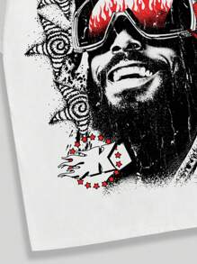 ROMWE MEN Street Life Men's Street Letter & Character Print Round Neck Short Sleeve Casual T-Shirt