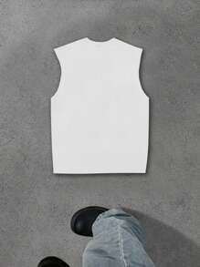 Manfinity Hypemode Men's Letter Print Round Neck Casual Loose Tank Top - White - View 2