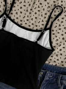 Attitoon Women Casual Sexy Spaghetti Strap Cross Pattern Fitted Camisole Tank Top, Suitable For Summer - Black - View 3