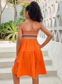 SLAYR KIDS Tween Girls Vacation Casual Fashion Patchwork Cami Dress - Orange - View 2