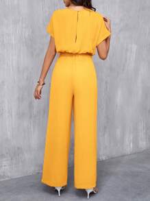 SHEIN Clasi 女士优雅圆领腰带阔腿连体裤 - 黃色 - 查看 2