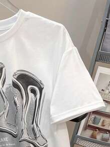 SHEIN Leap Crew 2pcs Teen Boy Casual Loose Comfortable Versatile Graphic Printed Short Sleeve Tee And Shorts Set - Black and White - View 5