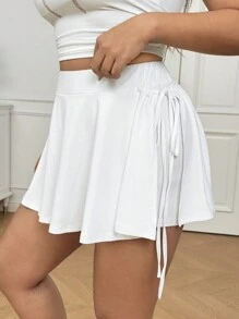 SHEIN EZwear Plus Size Women Solid Color Side Tie Waist Short Skirt