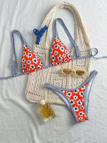 Swim Mod Áo crop top và quần bơi in họa tiết hoa ngẫu nhiên hở lưng kiểu dáng dễ thương cho nữ đi biển - Nhiều màu - Xem 1
