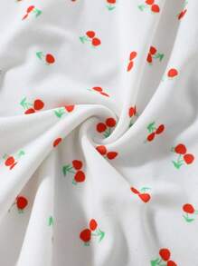 Tween Girl Fruit Print Bow Decor Short Sleeve Top And Ruffle Hem Shorts 2pcs Set, Loungewear - Multicolor - View 3