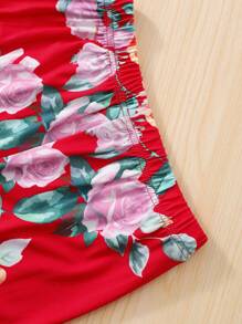 2pcs/Set Tween Girls' Off-Shoulder Batwing Top And Digital Printed Flare Pants, Summer - White - View 8