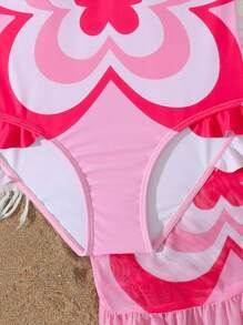 Tween Girl' Solid Color Patchwork Printed Slim-Fit One-Piece Swimsuit Bathing Suits For Girls One Piece Cute Bathing Suits For Kids - Pink - View 4