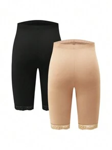 SHEIN Quần legging bà bầu màu trơn ren chắp vá ôm vừa vặn thường ngày - Nhiều màu - Xem 2
