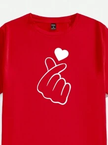 Manfinity Homme Áo phông nam cỡ lớn in hình trái tim ngày lễ tình nhân thời trang, rộng rãi, màu đỏ, dùng làm quà tặng - Đỏ - Xem 3