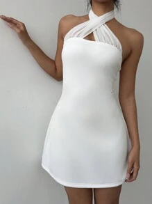 Aloruh Damen einfarbiges, minimalistisches, lässiges, tägliches Minikleid