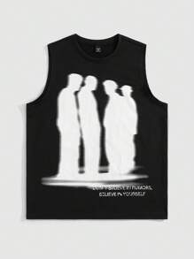 Manfinity EMRG Men's Crew Neck Sleeveless Figures Printed Simple Tank Top, Casual Everyday Wear, Men Tank, Men Tank Top, Men Muscle Shirt - Multicolor - View 3