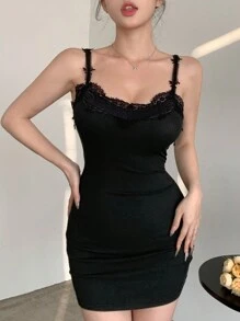 DAZY 2 件套女士灰色拼布细肩带露肩连衣裙，春夏，迷你连衣裙