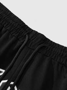 Aesthetic Post--Plus Size Men's Letter Print Front Tie Casual Shorts - Black - View 8